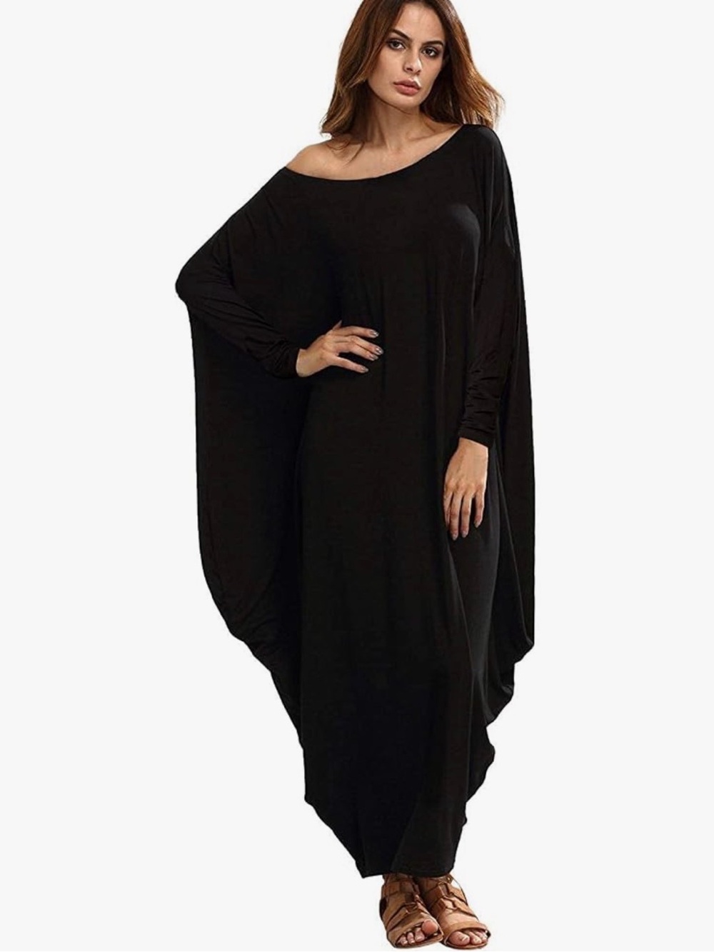 Black Off-Shoulder Maxi Dress - Women's Draped Caftan